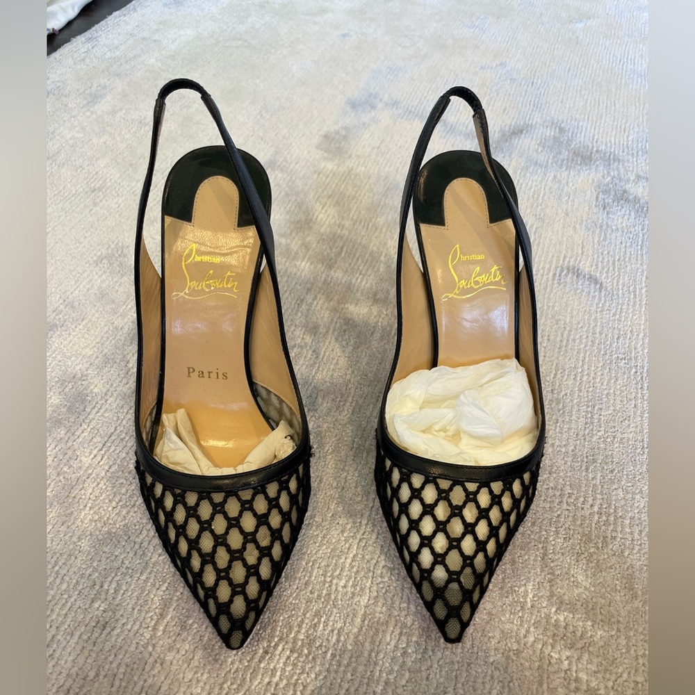 Christian Louboutin Black Leather And Mesh Miluna Slingback Sandals Size 37